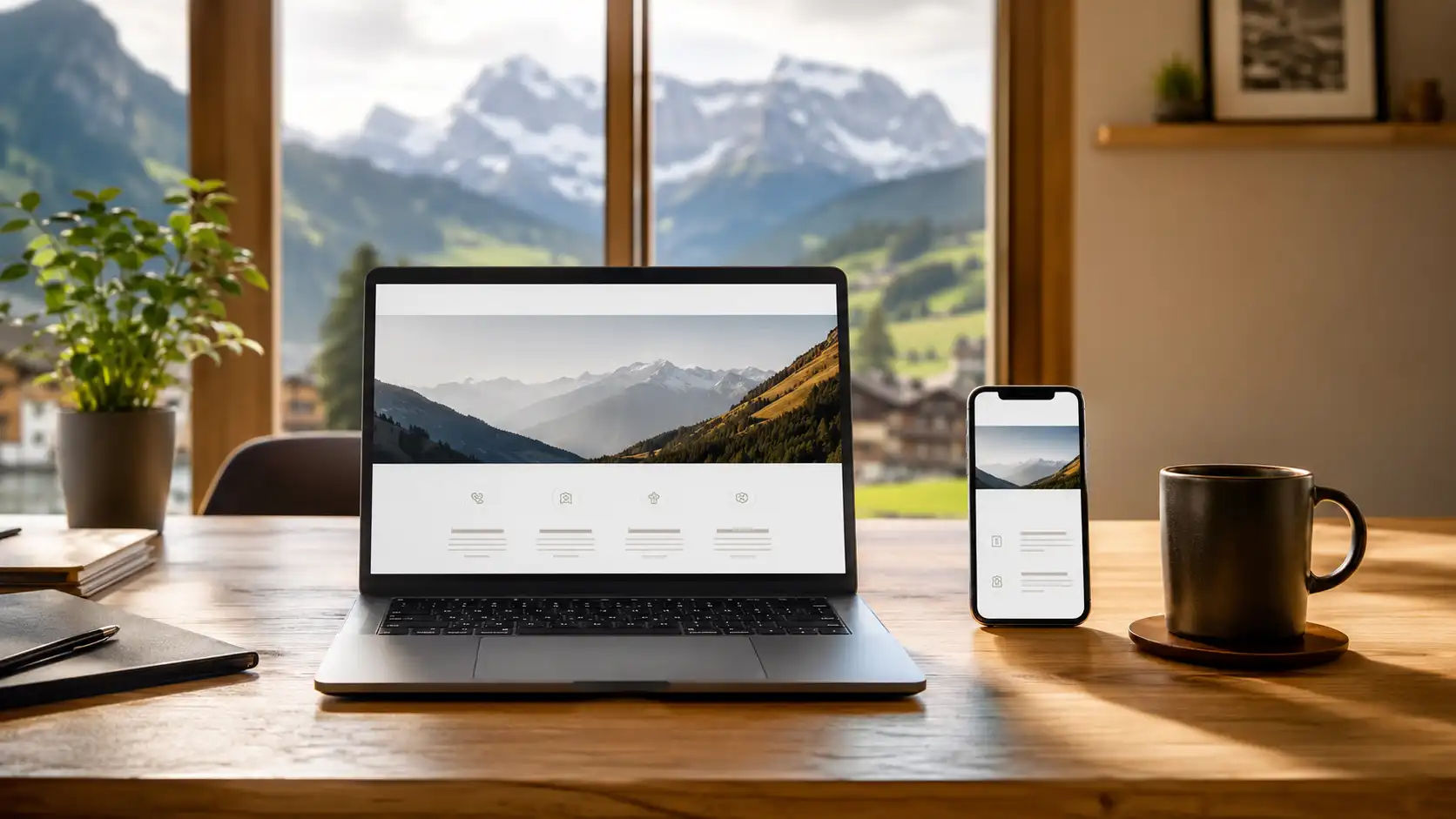 Eine moderne Webseite auf einem Laptop und Smartphone